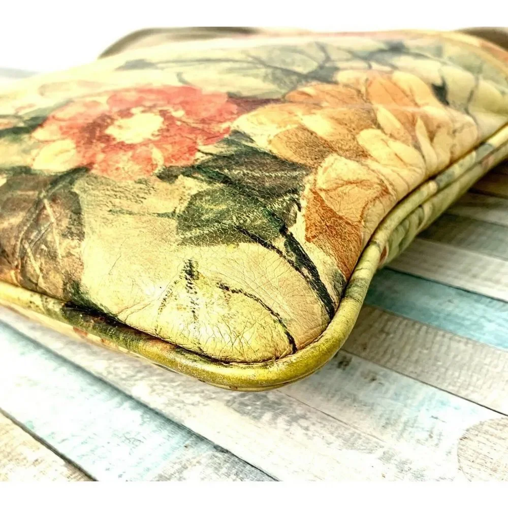 MAURIZIO TAIUTI FLOWERS MULTICOLOR GENUINE LEATHER X-BODY MESSENGER SHOULDER BAG